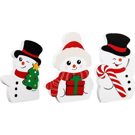 Décorations de Noël bonhomme de neige pour l'intérieur, ensemble de 3 plateaux décoratifs d'hiver avec bonhomme de neige, blocs de bois bonhomme de neige pour décorer une table de Noël, une fête, une (1/5)