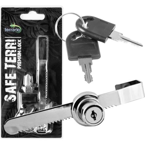 Cerradura de seguridad de 9 cm para puertas correderas de terrario con llave. (1/5)
