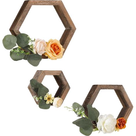 Lot de 3 Plateaux à Bougies Chauffe-Plat hexagonaux en Bois Naturel, pièces décoratives Multifonctions pour intérieur de Ferme, centres de Table hexagonaux, décoration de Table (1/5)
