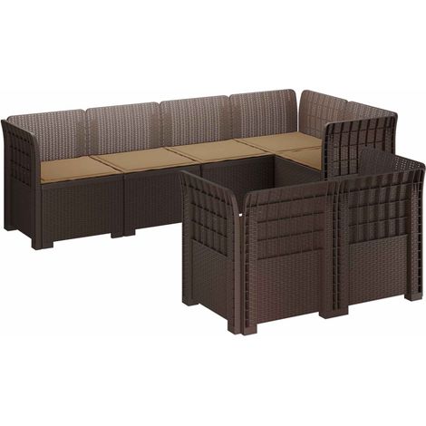 7-Seater Garden Sofa with Cushions Rattan Look PP Brown vidaXL (1/5)