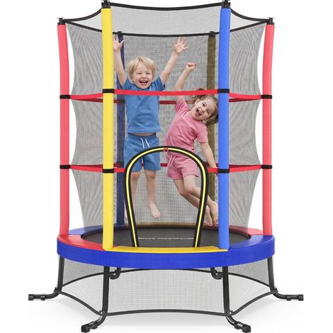 Trampoline rond pour enfants intérieur extérieur 174 x 39 cm avec coussins de sécurité et filet de protection en acier vert (1/2)