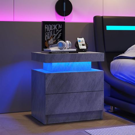 Comodino a LED con illuminazione d'accento moderna e 2 cassetti per camera da letto (grigio scuro) (1/5)