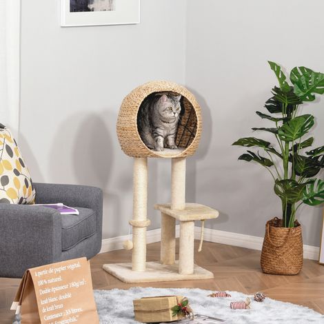 Arbre à chat avec niche 100 cm, griffoir en sisal, beige DESVIAE (1/4)