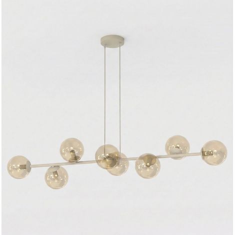 Lampada a sospensione Magnus in acciaio beige e vetro ambrato