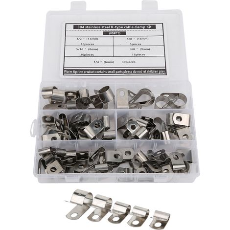 Jeu de 80 serre-câbles de type R, pièces métalliques, acier inoxydable 304, résistant à la corrosion, 6-16 mm (1/5)