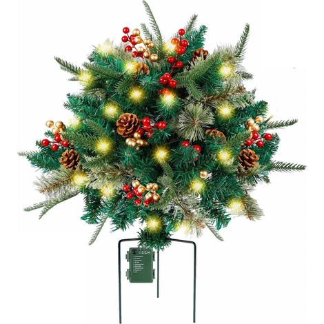 Guirlande De Noël En Pot - Pin Artificiel Illuminé À Led - Support Tripode Pour Extérieur - Alimentation Sur Piles - Décor De Porte Et Balcon (1/5)