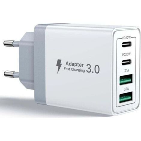 Chargeur USB C, 40W 4 Port Prise USBC Chargeur Rapide iPhone, Multi Secteur PD+QC 3.1A Type C Adaptateur pour iPhone 16 15 14 13 12 11 Pro Max X XS XR 8 7 6S Plus Mini SE, iPad,Samsung Galaxy