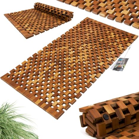CASARIA® Badematte Holz FSC®-zertifiziertes Akazienholz rutschfest Badvorleger Duschmatte Holzduschmatte Badezimmerteppich Dusch Vorleger Teppich  Gitter