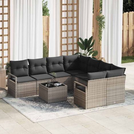 vidaXL Set di divani con cuscino 9 pcs Grigio polyrattan (1/5)
