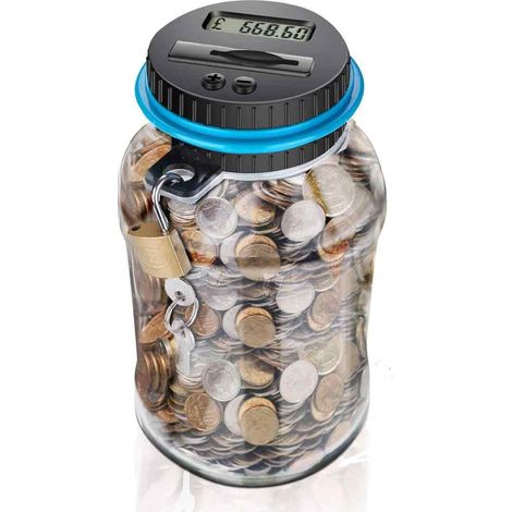 Hucha Digital - Contador LCD - Capacidad 1 8 L - Para Monedas Estadounidenses - Azul (1/5)
