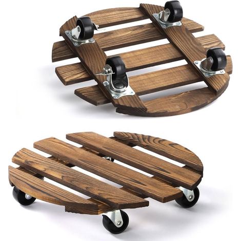 Soporte para plantas con ruedas, rodillos redondos para plantas, soportes para macetas con ruedas, redondo, para uso interior y exterior, tabla rodante para plantas, maceta, 30 x 6,5 cm (1/5)