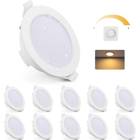 Gr4tec Spot LED Encastrable Salle de Bain IP65, 6W Spot LED Dimmable 2700K Blanc Chaud, Spots de Plafond Extra Plat 35mm, Trou Φ68-80mm, Spots Encastrables Pour Cuisine Salon Couloir, Lot de 10 (1/5)