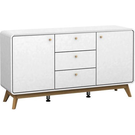 Cassie Commode avec 2 portes et 3 tiroirs en mélaminé blanc (1/5)