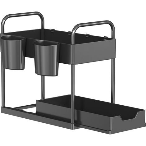 Étagère de Rangement sous Évier 2 Niveaux, Organisateur de Cuisine Noir, Support Tiroir pour Salle de Bain, Meuble de Stockage Malin (1/5)