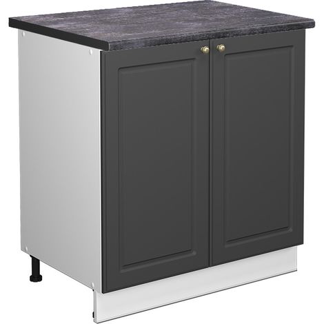 Spülenunterschrank Fame-Line, Anthrazit-Gold, 80 cm mit Regal, AP Anthrazit, Vicco