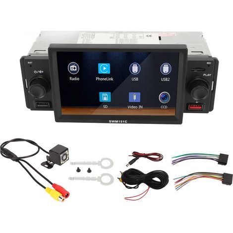 Autoradio 1 DIN Écran Tactile 5 Pouces avec Caméra de Recul Bluetooth 5.1 Mirrorlink Lecteur MP5 Voiture (1/5)