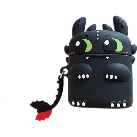 Étui en silicone pour AirPods 1 et 2, motif dessin animé 3D, style mignon et créatif, étanche et antichoc, noir.