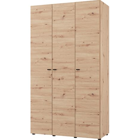 Schrank 3 Türen Ronco, Kleiderschrank Schlafzimmer mit Kleiderstange, 4 Ablagen, 3 Türen, 117x52 cm Eiche Knoten Braun