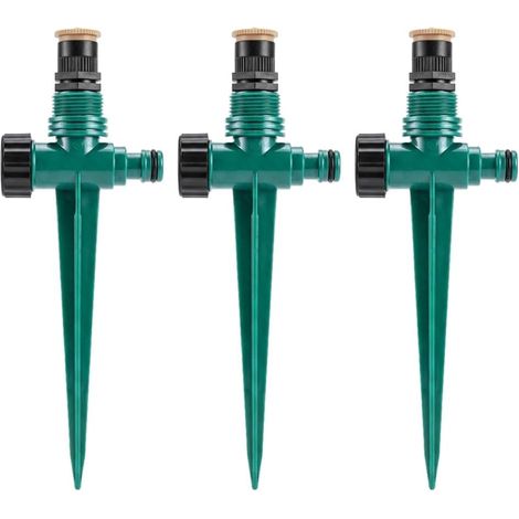 Lot de 3 arroseurs de jardin avec rotation à 360 °, système d'arrosage automatique pour agriculture, pelouse, ferme, serre, plantes (vert) (1/5)