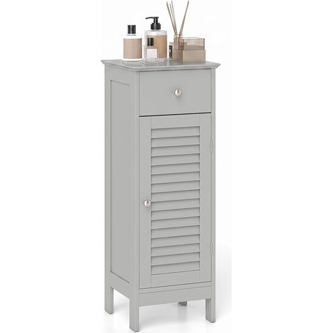 COSTWAY Meuble de Salle de Bain Rangement à Porte avec Tiroir, Armoire Salle de Bain Gain de Place AVCE Étagère Réglabe avec Dispositif Anti-basculement, 32 x 30 x 88 cm (Gris) (1/5)