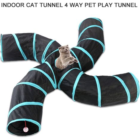 Tunnel pour Chat 4 Voies Générique Noir Polyester Pliable avec Balles et Trou d'Observation Diamètre 25cm Jeu Intérieur pour Félins