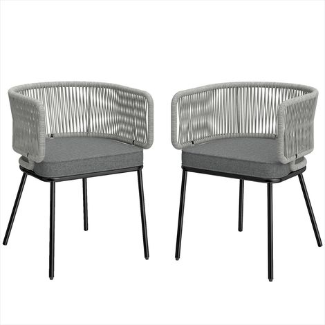 Lot de 2 fauteuils de jardin gris clair en résine tressée, coussins amovibles, pieds réglables, 46x58x72 cm (1/5)