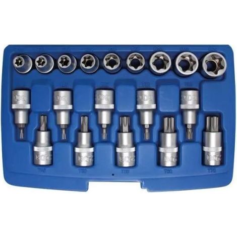 BGS Juego de dados Torx 19 piezas acabado cromo mate