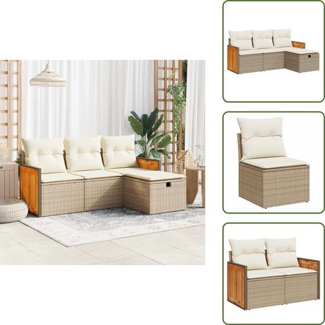 4-tlg. Garten-Sofagarnitur mit Kissen Beige Poly Rattan - Gartensofa Set - Garten Sofa Set - Outdoor Sofa Set - Garten Sofagarnitur (1/5)