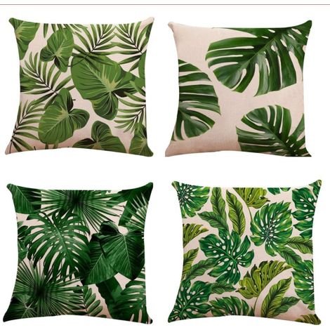 Juego de 4 fundas de almohada con estampados de plantas y hojas, ideales para sofás, salas de estar, dormitorios y decoración de interiores. (1/5)
