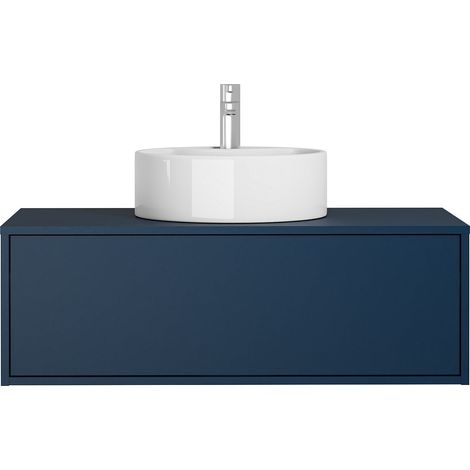 Meuble de salle de bain suspendu coloris bleu nuit avec simple vasque ronde - 94 cm - TEANA II (1/4)