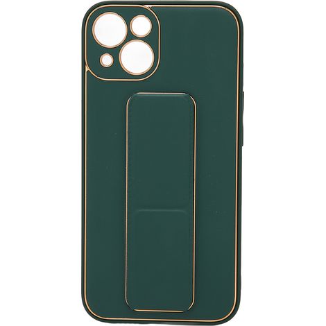 Étui iPhone 13 Vert Cadre Métal Cuir Antichoc avec Support Pliable et Dragonne (1/5)
