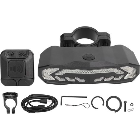 Feu arrière vélo intelligent multifonction avec télécommande, alarme antivol, 6 modes d'avertissement (1/5)