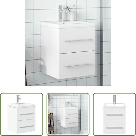 vidaXL Vasque encastrée -  Armoire lavabo de salle de bain avec bassin intégré blanc (1/5)