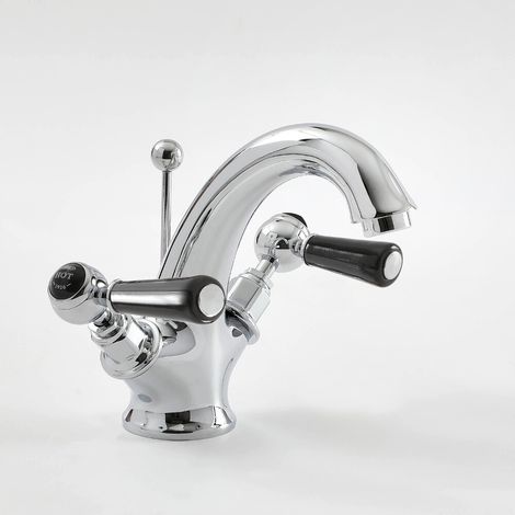 Robinet Monotrou Lavabo Rétro - Chromé & Noir - Commandes Leviers - Elizabeth (1/5)