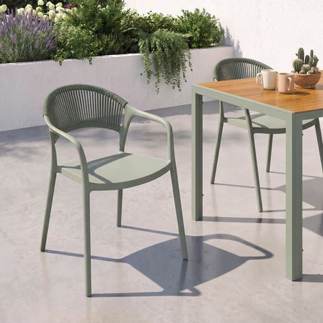 Lote de 4 sillas de jardín apilables ODELIA de polipropileno y cordaje verde (1/5)
