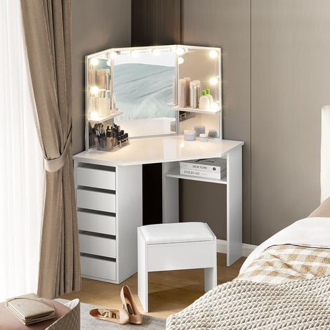 Dressing Table, Makeup Dressing Table, Vanity Makeup Desk Set, LED Lights Vanity Storage Dressing Table for Bedroom Dressing Room (1/5)