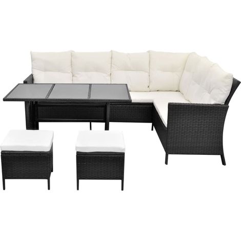 Set mobili da giardino set da esterno 4 pezzi con cuscini in poly rattan nero 020016204