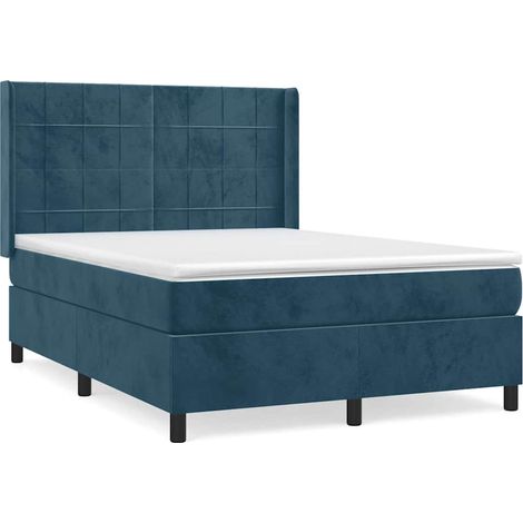 Maison Exclusive - Giroletto a Molle con Materasso Blu Scuro 140x190 cm in Velluto (1/5)