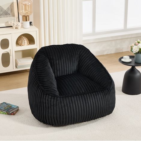 Poltrona sacco con imbottitura in memory foam e rivestimento in ciniglia nera OKWISH (1/5)
