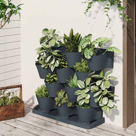 vidaXL Set de plantas jardín vertical 12 uds polipropileno antracita (1/5)