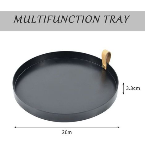 1 Pièce Plateau Rangement, Rond Plastique ABS, Poignée Cuir, Noir 26 cm, Pour Clés Cosmétiques Salon Salle de Bain (1/5)