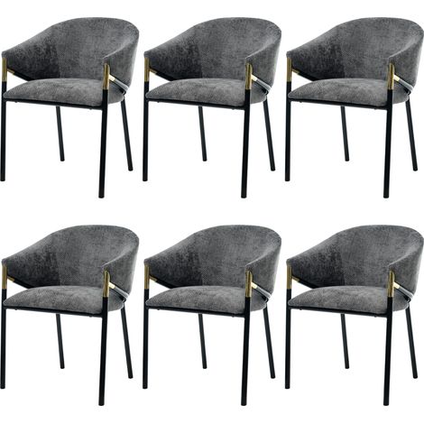 Set di 6 sedie da pranzo con maniglie in acciaio inox dorato, 48x45x78,5 cm, in ciniglia, ideali per ufficio, sala da pranzo, soggiorno, camera da letto, colore grigio