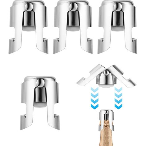 4 bouchons champagne, inox/silicone, pour mariage et restaurant (1/5)