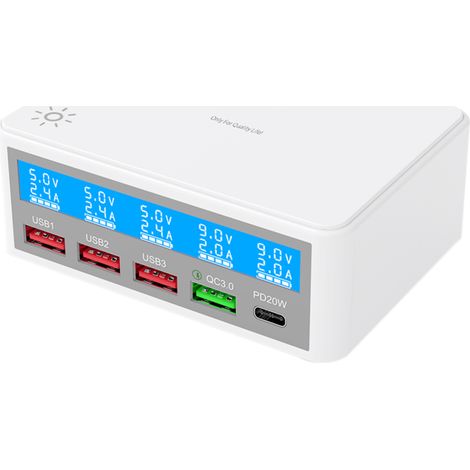 Beyamis Station charge USB 65W – 5 ports, PD20W+QC3.0, LCD, multiport (1/5)