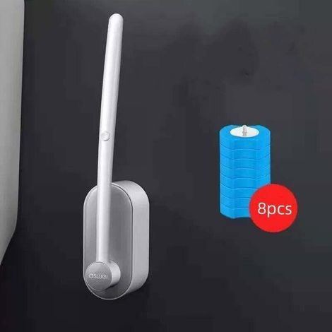 Toilet Brush Set Holder With 8 Scented Replacement Heads Wall Mounting Gray White (1/4)
