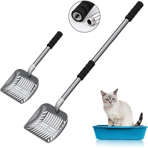 QAZQA Pelle à litière pour chat, pelle à litière pour chat en métal à long manche, pelle à litière pour chat à usage intensif, pelle à litière pour chat, 32 pouces (1/5)