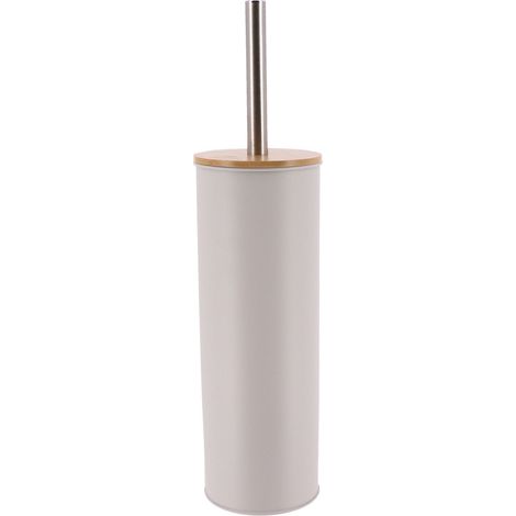 Brosse WC avec support en métal Gris clair et couvercle Bambou - TENDANCE (1/3)