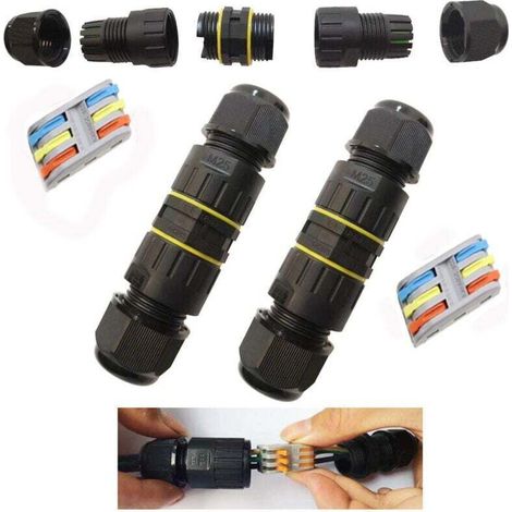 IP68 wasserdichte Anschlussdose für elektrische Kabel, 3 Eingänge, 9-12 mm Nylon, 2 Stück