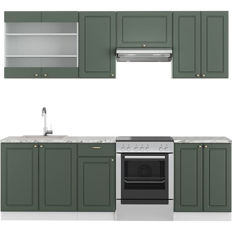 Cuisine Fame-Line, Vert-Or Landhaus/Blanc, 240 cm sans plan de travail, Vicco (1/5)