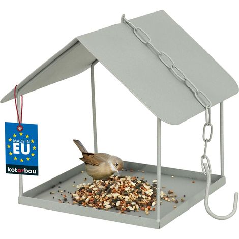 KOTARBAU® Mangeoire Oiseaux Extérieur à Suspendre - Métal - 18x18x20,5 cm - Gris - Mangeoires pour Oiseaux Sauvages - avec Chaîne et Crochet - Résistante aux Intempéries - Décoration Jardin (1/5)